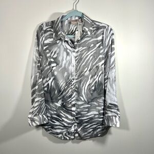 Chico’s Africa Shimmer Button-Down Top 0 Small 6